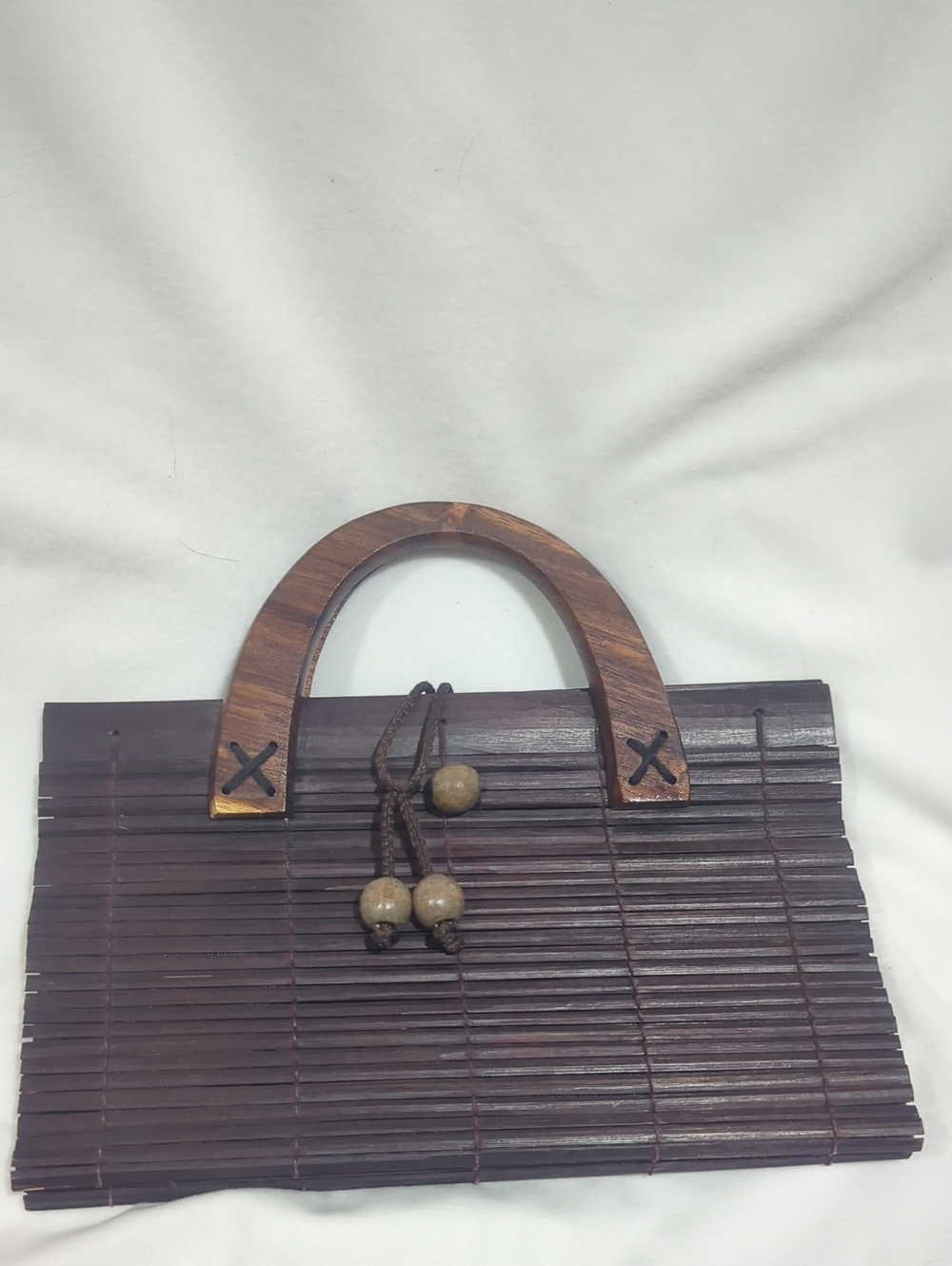 Wooden Handle Bamboo Clutch Bag in Dark Brown